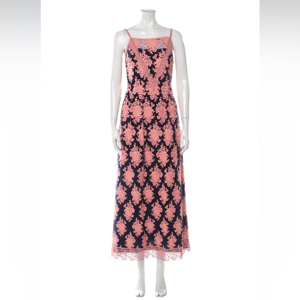 NWT $3000 BURBERRY Dress Lace Embroidered floral Pink Blue long spring maxi